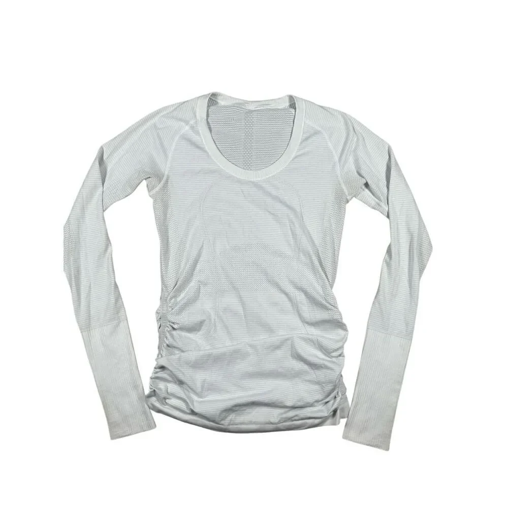 Lululemon Run: Swiftly Tech Long Sleeve Scoop *Ruched Heathered White Size 6